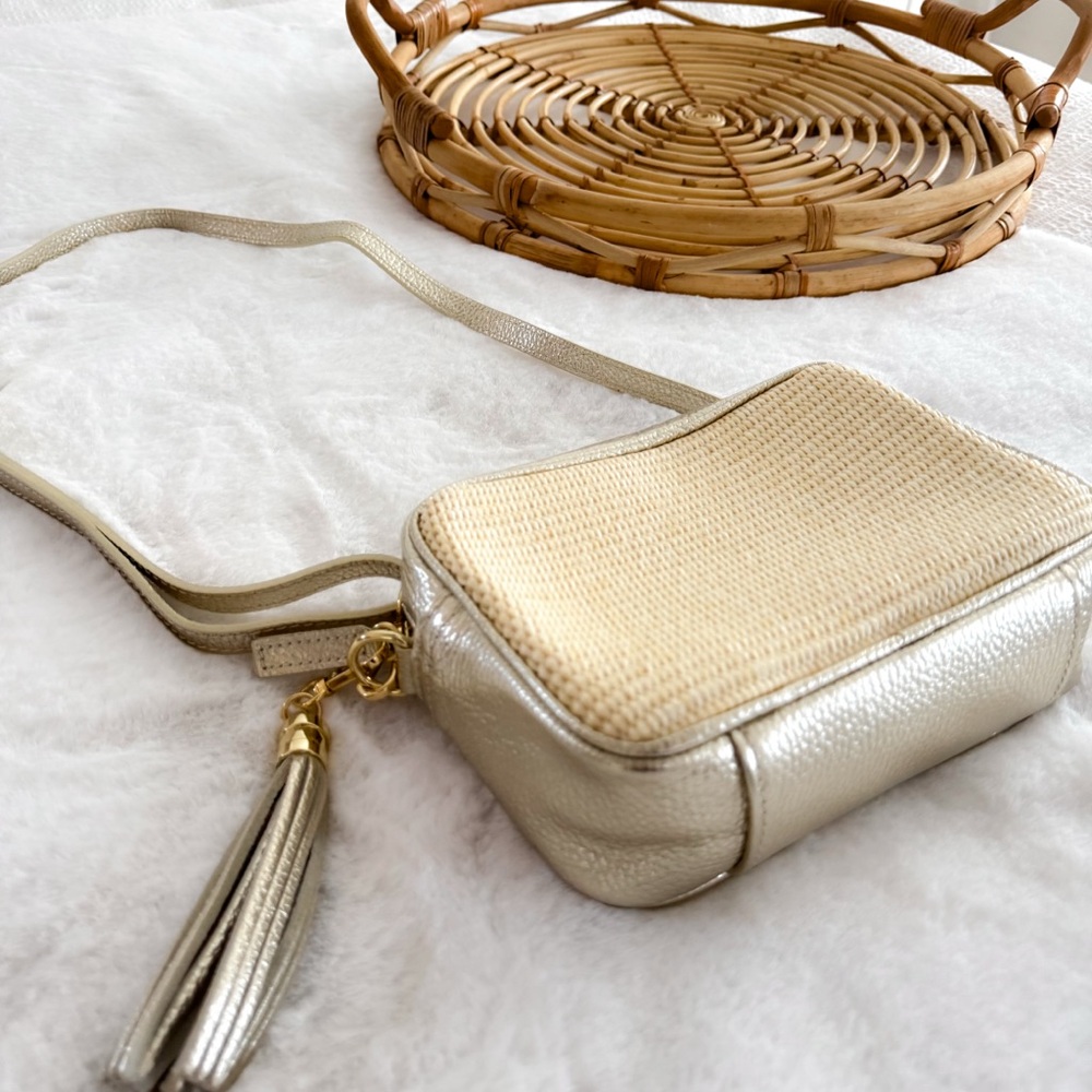 Gold & Natural Woven Crossbody Bag with Tassel - Picture 3 of 14